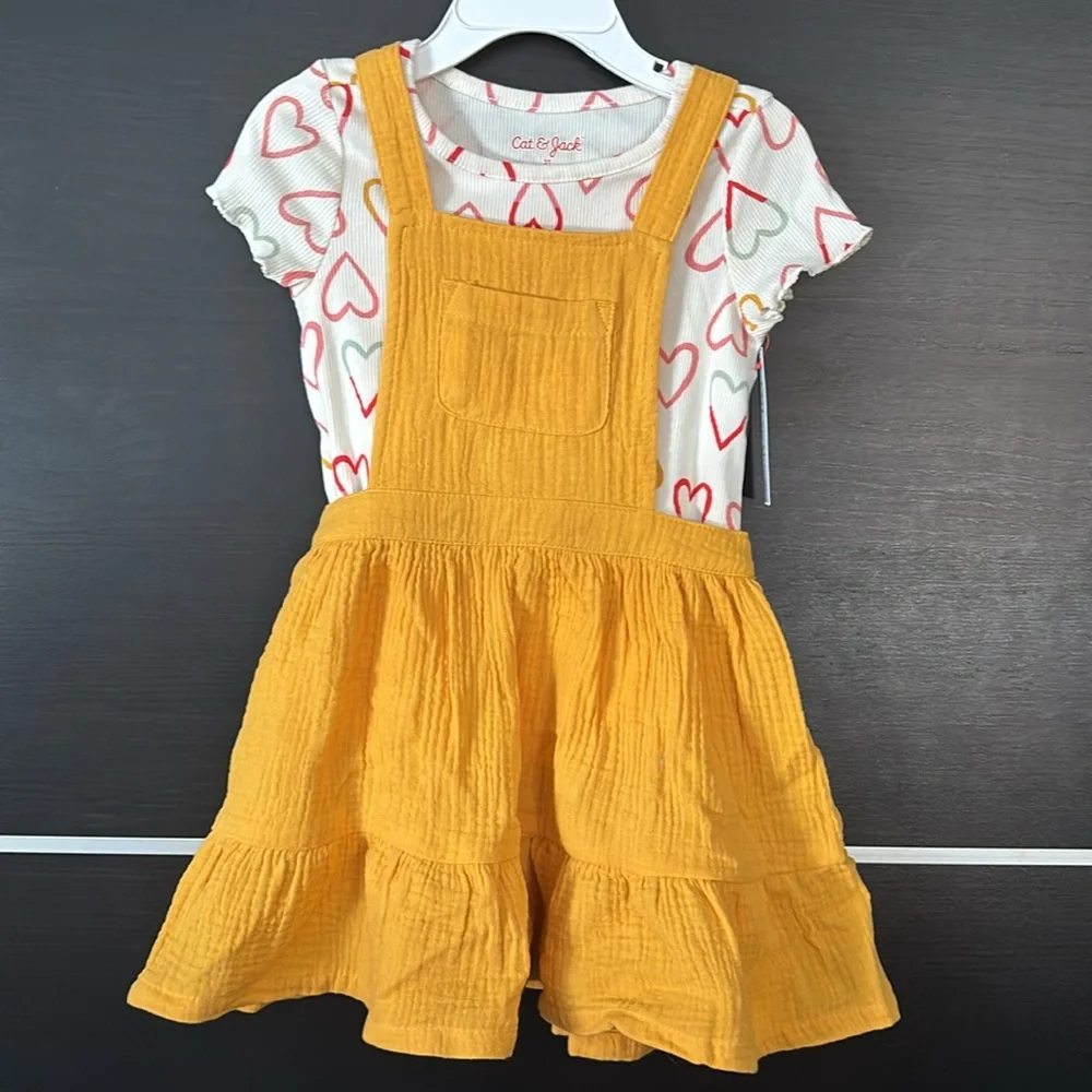 Cat & Jack Heart Print Top and Yellow Skirtall Set